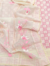 Pretty in Pink Pure Cotton Unstitched Suit Set with Pure Cotton Bottom and Brush Print Cotton Dupatta