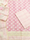 Pretty in Pink Pure Cotton Unstitched Suit Set with Pure Cotton Bottom and Brush Print Cotton Dupatta