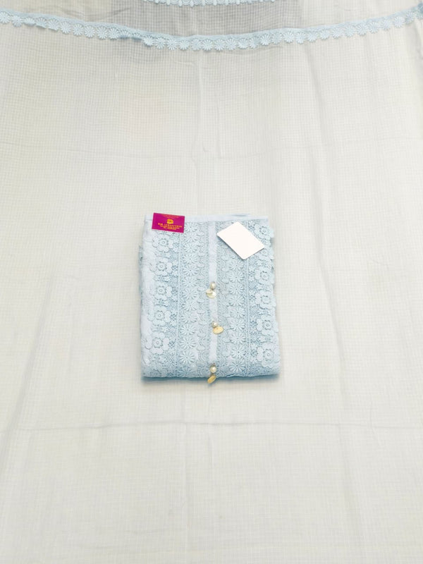 Pure Cotton Lucknowi Chikankari Unstitched Suit Set (Powder Blue)