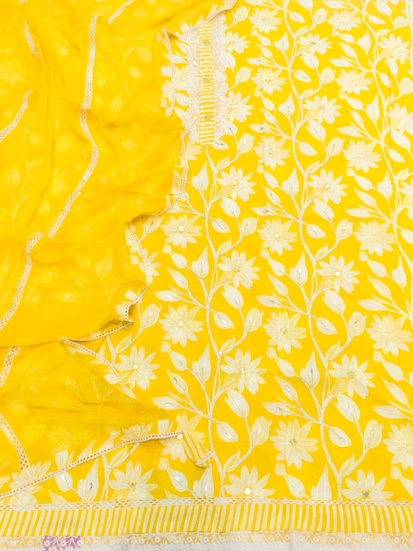Stunning Neon Yellow Pure Cotton Unstitched Suit Set GotaPatti Work