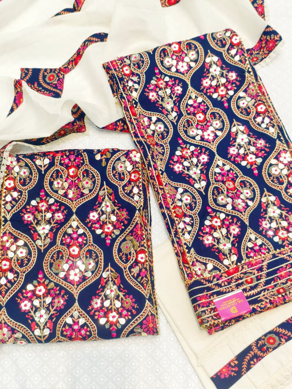 Pure Cotton Unstitched Suit Set In a Rich Navy Blue Hue
