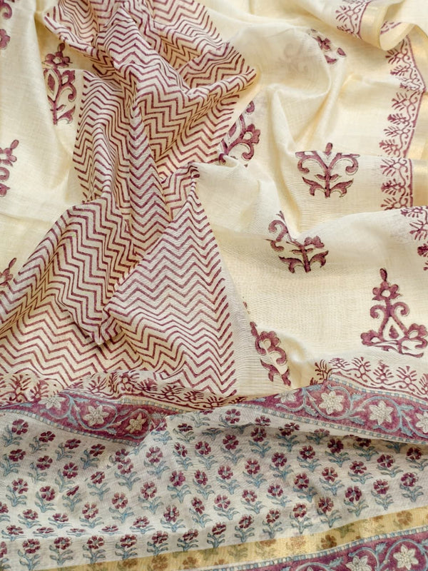 Pure Mul Chanderi Unstitched Suit Set In Wine Berry