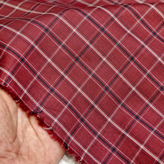 Beekalene Men's Cotton Shirting Fabric(Red Check).