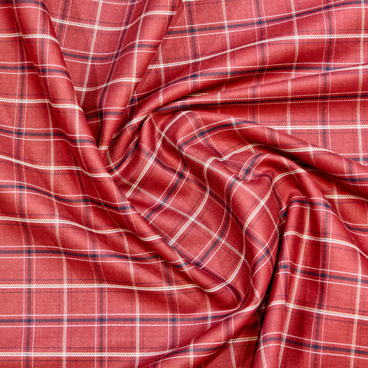 Beekalene Men's Cotton Shirting Fabric(Red Check).