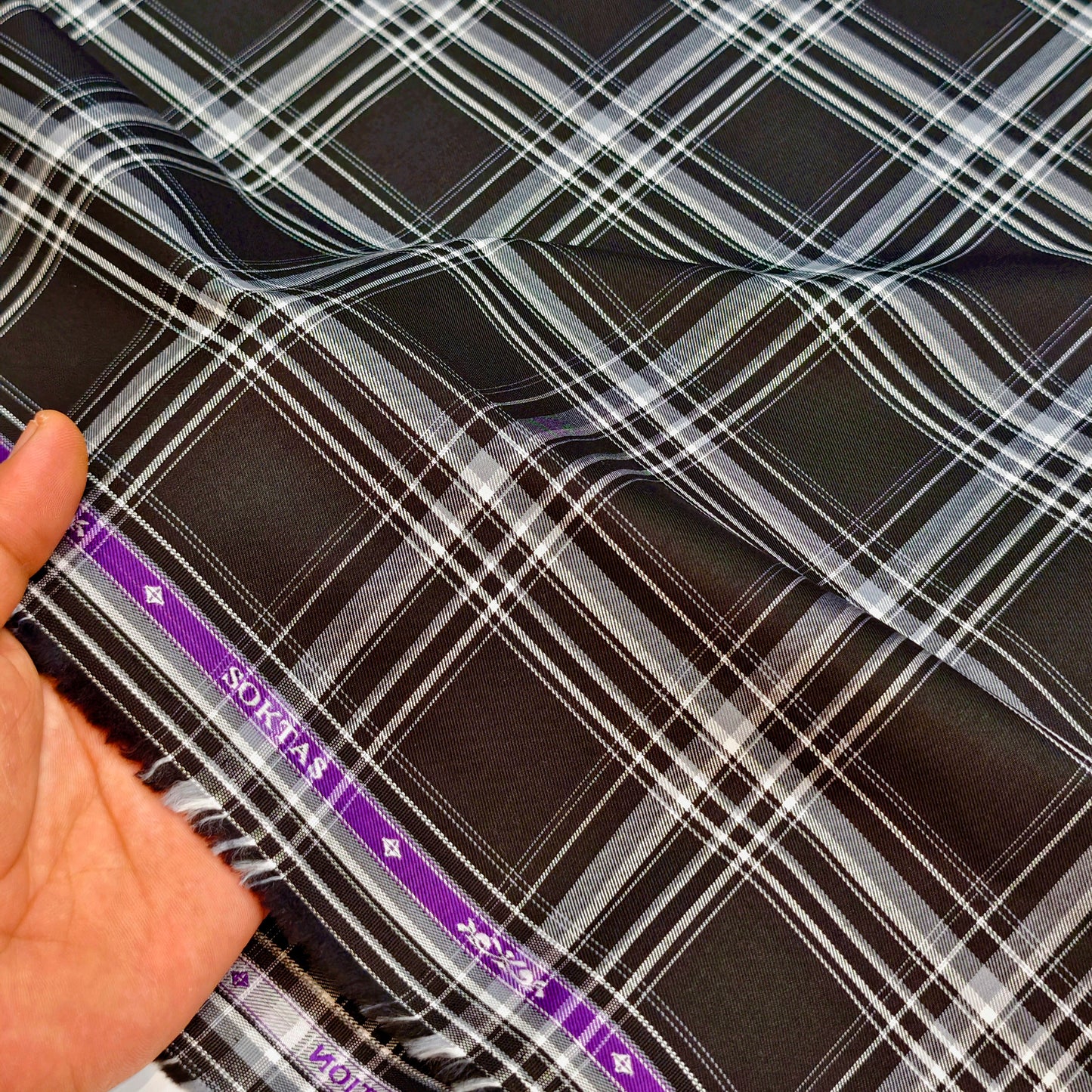 Soktas (Aditya Birla group) Men;s Giza Cotton Check Shirting Fabric(Black).