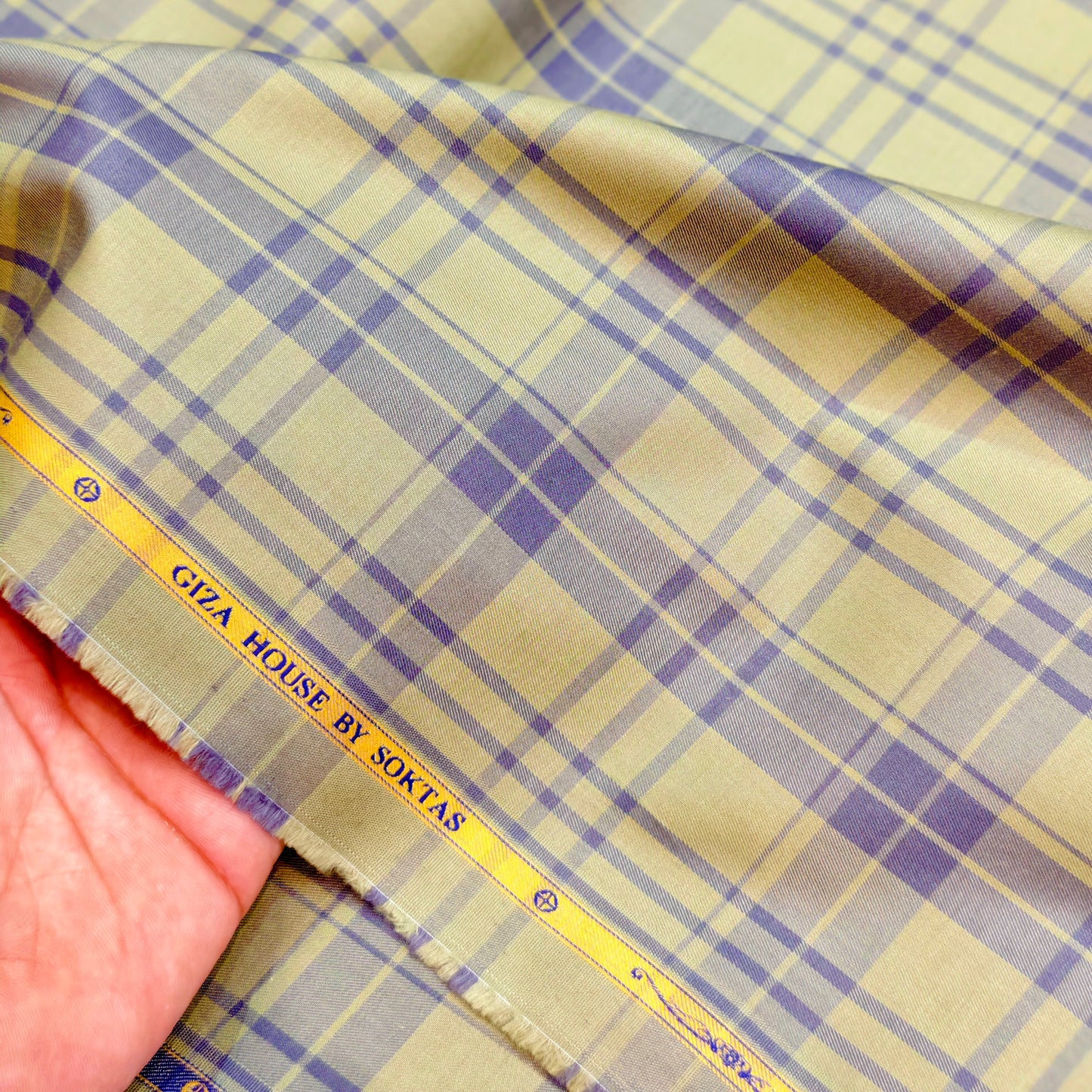 Soktas Men's Giza Cotton Check Shirting Fabric(Olive).