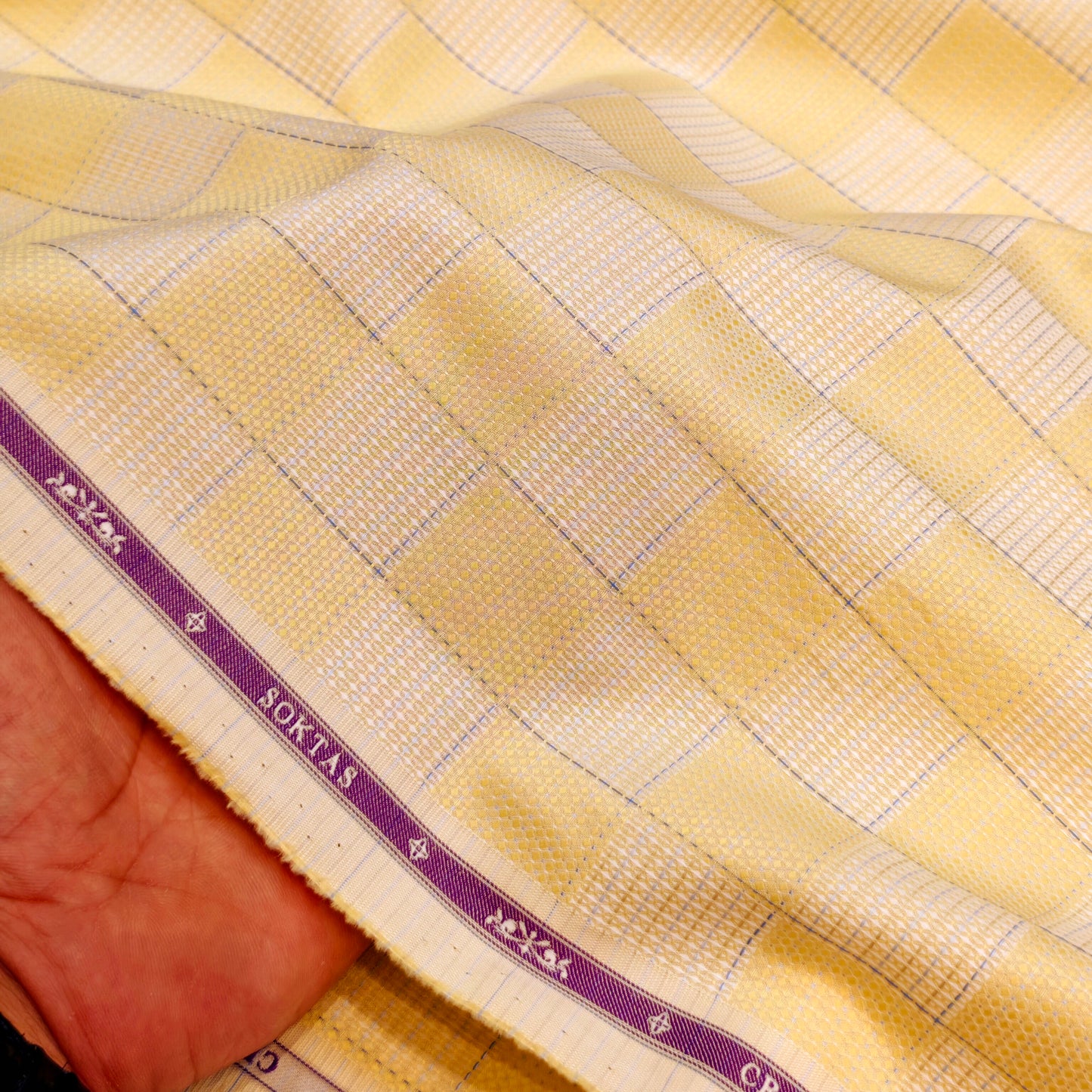 Soktas (Aditya Birla group) Men's Giza Cotton Check Shirting Fabric(Lemon).