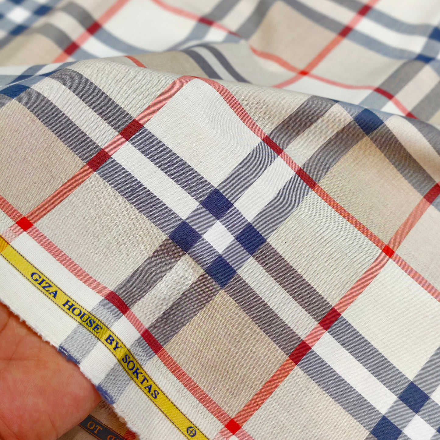 Soktas Men's Egyptian Giza Cotton Unstitched Shirting Fabric(Burberry Check).