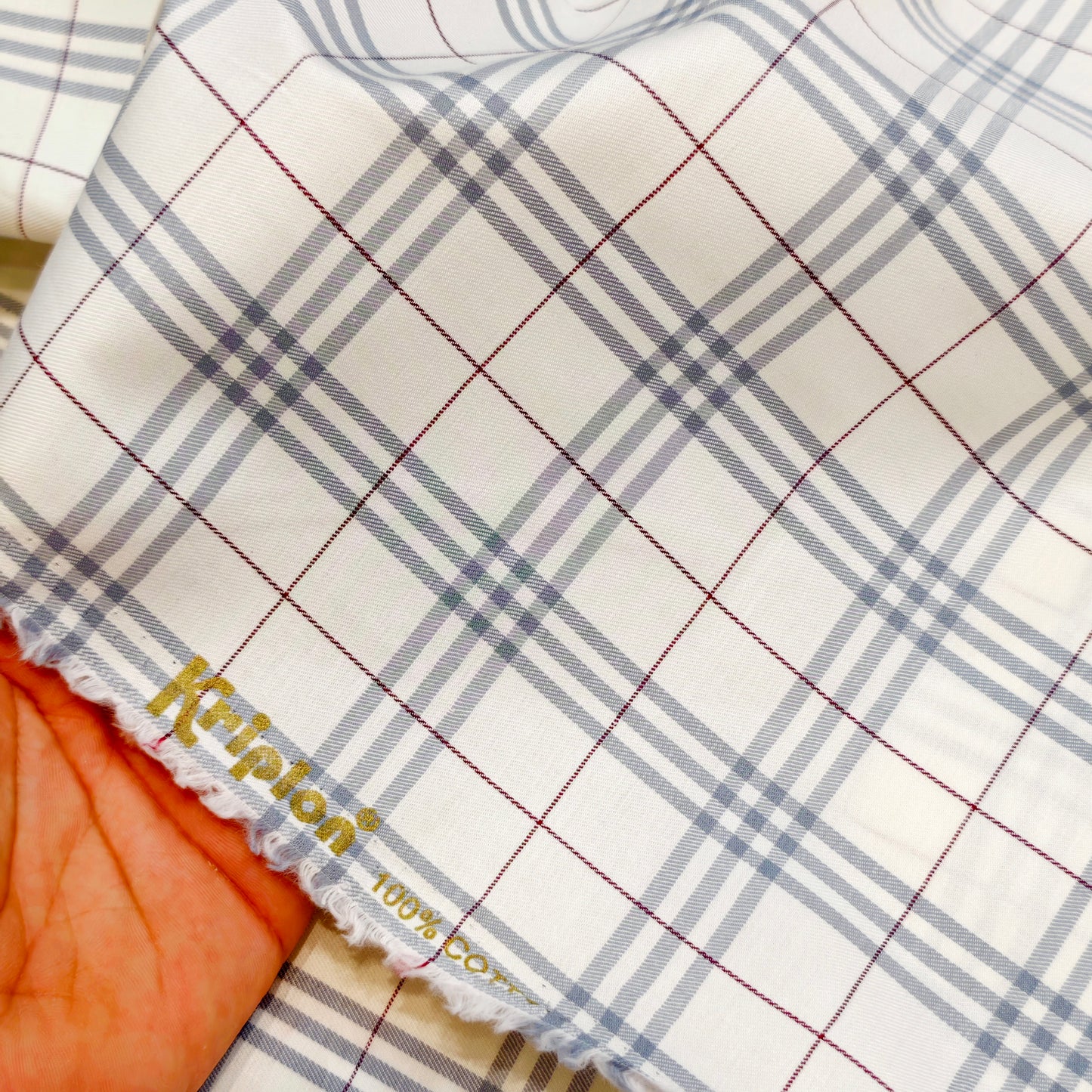 Kriplon Men's Cotton Check Shirting Fabric(Off White).