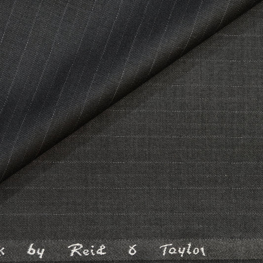 Reid & Taylor Men’s Terry Rayon Striped Unstitched Suiting Fabric (Black).