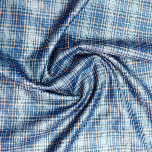 Almonti Men’s Terry Rayon Checked Unstitched Suiting Fabric (Blue and Grey)