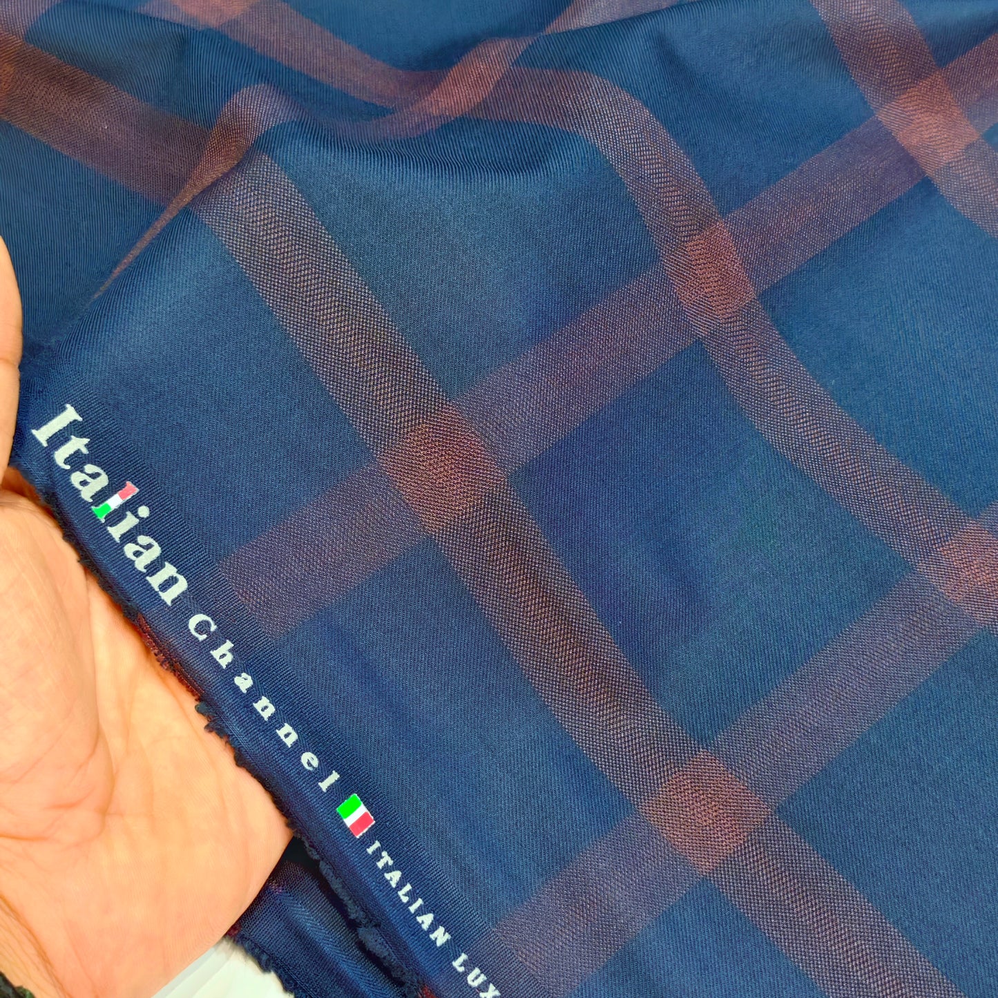 Italian Channel Men’s Terry Rayon Unstitched Check Suiting Fabric (Blue and Wine)