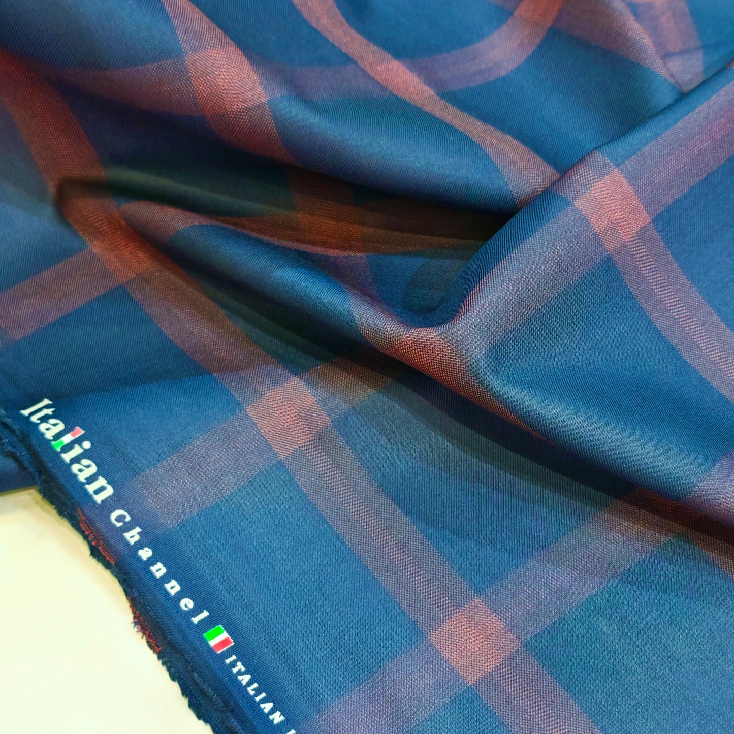 Italian Channel Men’s Terry Rayon Unstitched Check Suiting Fabric (Blue and Wine)