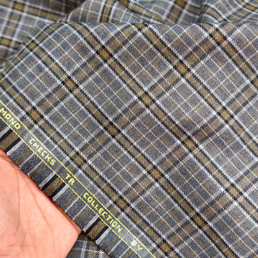 Canetti Men’s Terry Rayon Striped Unstitched Suiting Fabric (Grey and Olive)