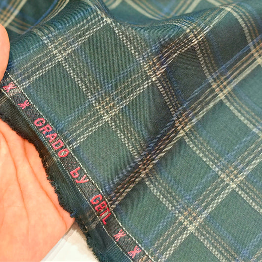 Canetti Men’s Terry Rayon Checked Unstitched Suiting Fabric (Dark Green)