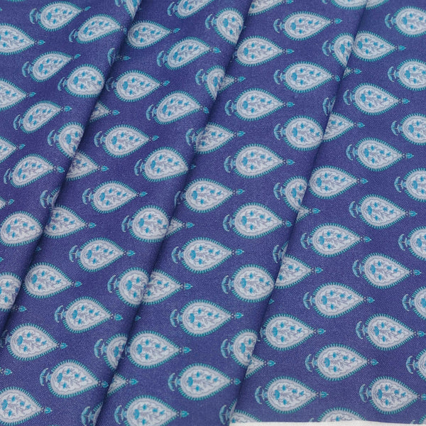 Shirt Fabric ManTire Polyester Viscose Digital Printed Color Royal Blue N White