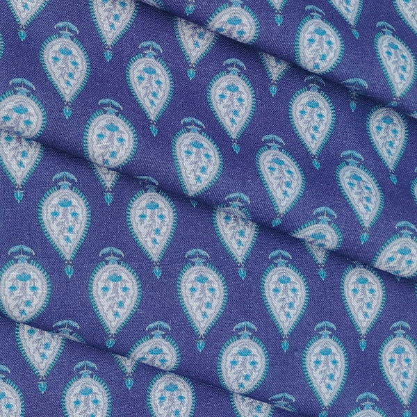 Shirt Fabric ManTire Polyester Viscose Digital Printed Color Royal Blue N White