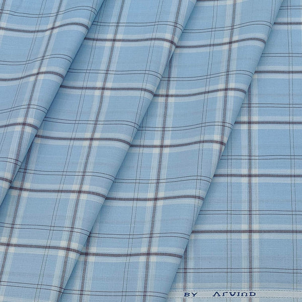 Shirt Fabric Arvind Cotton Blended Check Colour Ice Blue