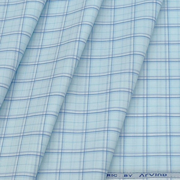 Shirt Fabric Arvind Cotton Blended Check Colour Iceberg Blue