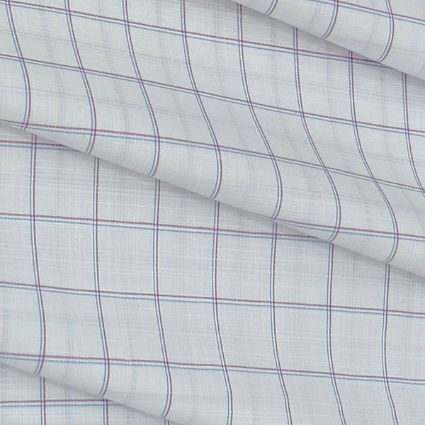 Shirt Fabric Arvind Cotton Blended Check Colour White N Ruby Red