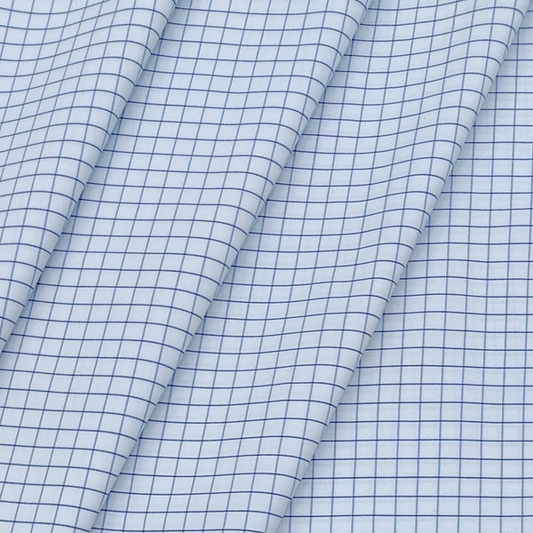 Shirt Fabric ManTire Poly Cotton Wrinkle Free Formal Small Check Colour White N Blue