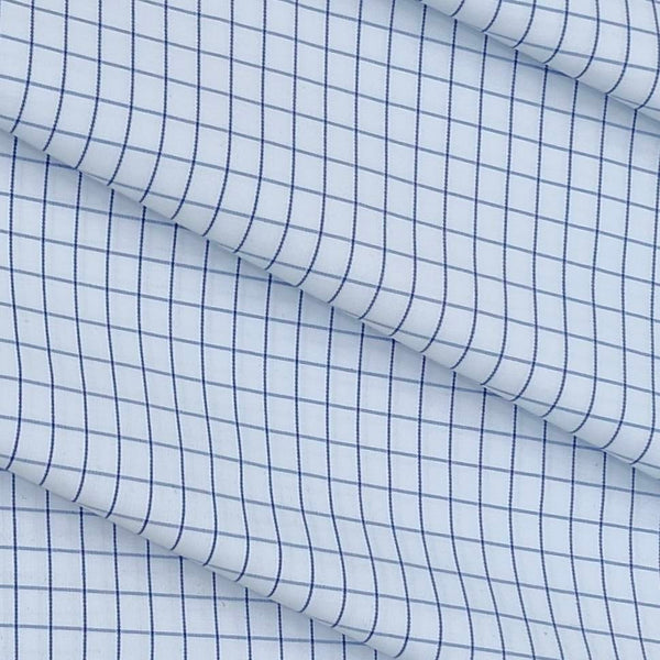 Shirt Fabric ManTire Poly Cotton Wrinkle Free Formal Small Check Colour White N Blue
