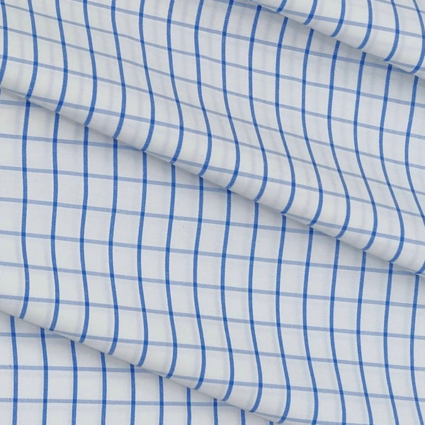 Shirt Fabric ManTire Poly Cotton Wrinkle Free Formal Small Check Colour White N Light Blue