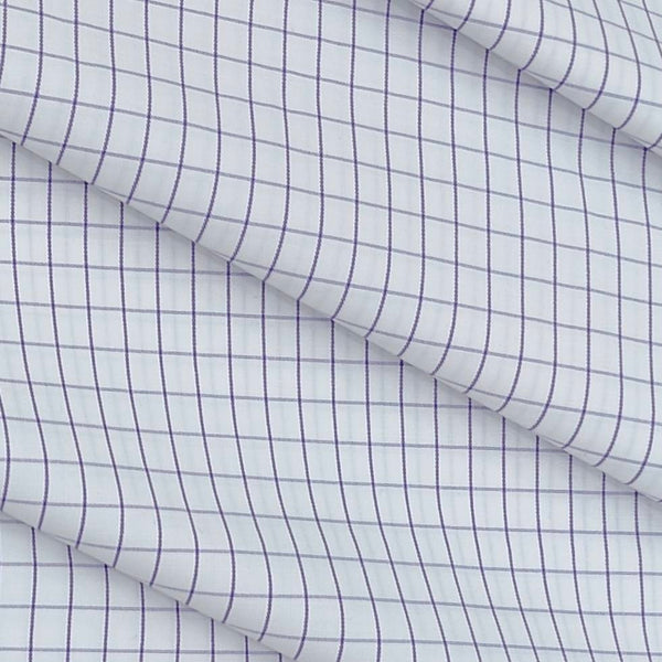 Shirt Fabric ManTire Poly Cotton Wrinkle Free Formal Small Check Colour White N Lavender
