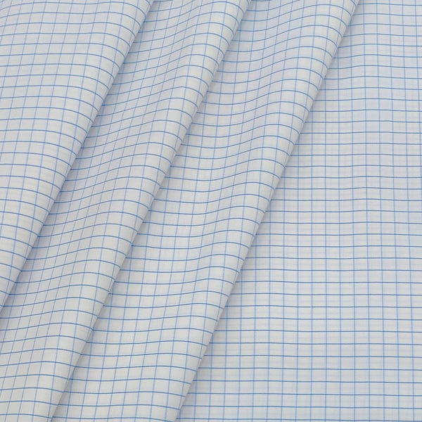 Shirt Fabric ManTire Poly Cotton Wrinkle Free Formal Small Check Colour Light Blue