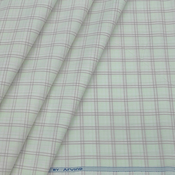 Shirt Fabric Arvind Cotton Blended Check Colour Gin Green N White