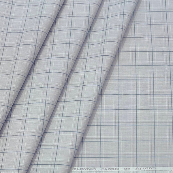 Shirt Fabric Arvind Cotton Blended Broad Check Colour Light Grey