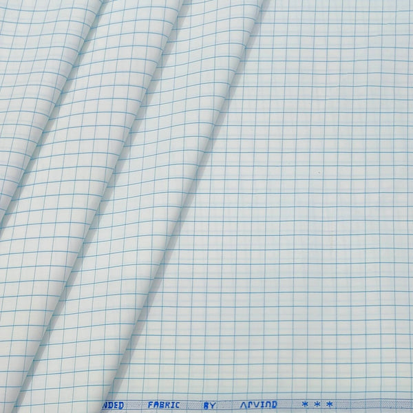 Shirt Fabric Arvind Cotton Blended Check Colour Firozi N White