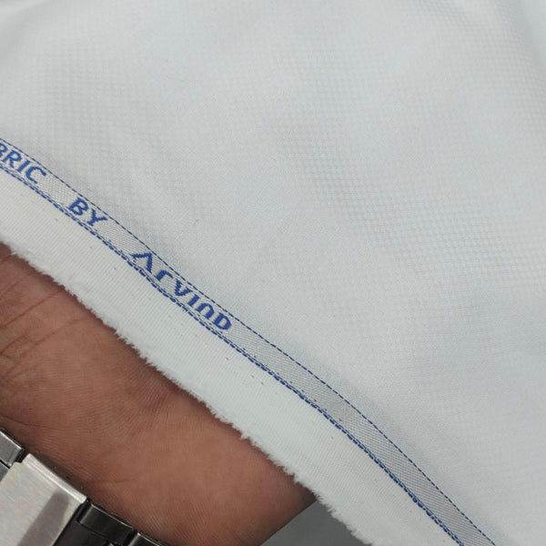 Shirt Fabric Arvind Cotton Blended Dotted Colour White