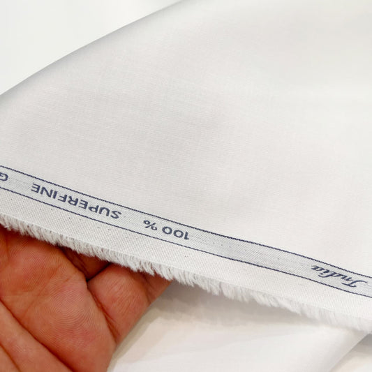 Tessitura Monti India 70's Counts Giza Cotton(Satin) Solids Unstitched Shirt or Kurta Pajama Fabric (White)