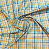 Soktas Giza Cotton Checks Shirting Fabric (Blue &amp; Mustard).