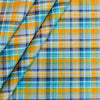 Soktas Giza Cotton Checks Shirting Fabric (Blue &amp; Mustard).