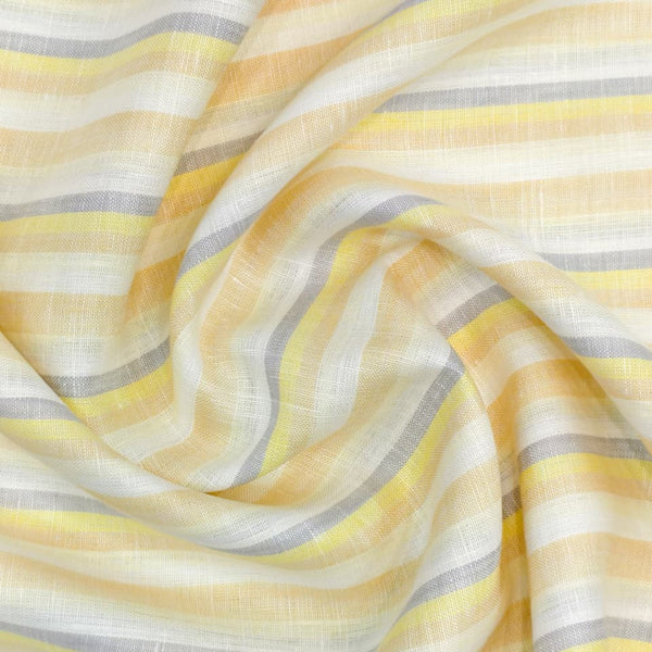 Linen Club(Aditya Birla Group) European Linen 80 LEA Striped Shirting and Kurta Fabric (Grey, Yellow and Beige).