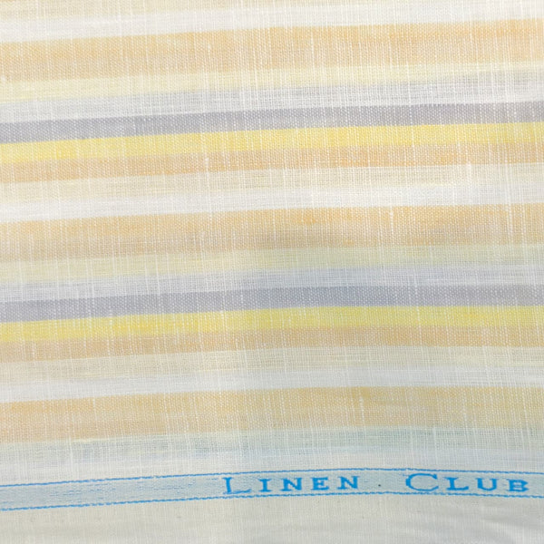 Linen Club(Aditya Birla Group) European Linen 80 LEA Striped Shirting and Kurta Fabric (Grey, Yellow and Beige).