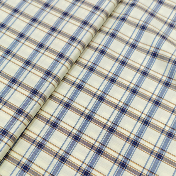 Soktas By Giza House Giza Cotton Checks Shirting Fabric (Cream and Blue).