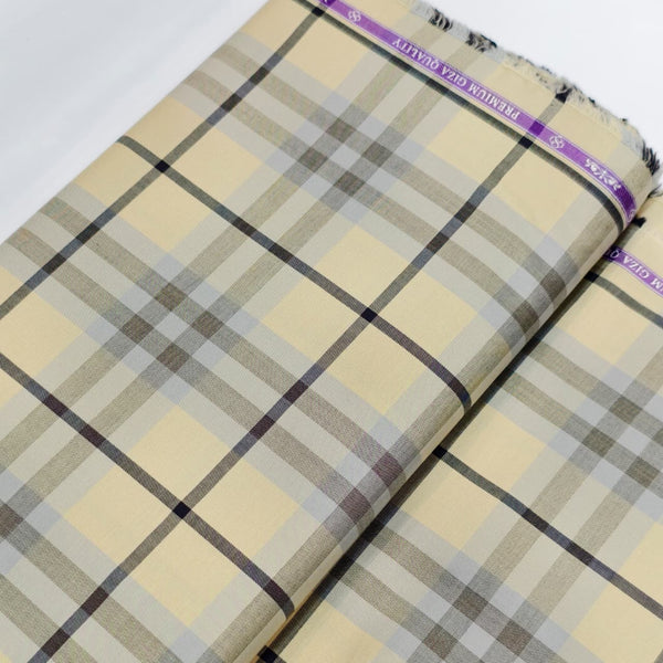 Soktas Giza Cotton Burberry Checks Shirting Fabric (Beige, Grey and Black)