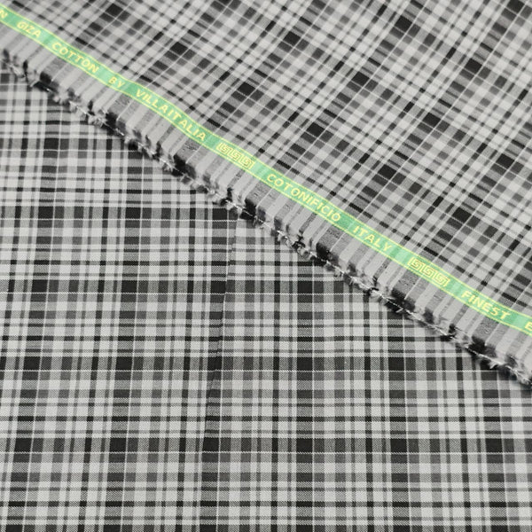 Cotonificio Italy Egyptian Giza Cotton Checks Shirting Fabric (Grey and Black)