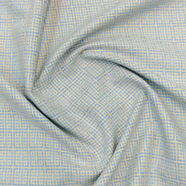Soktas Giza Cotton Checks Shirting Fabric (Sky Blue).