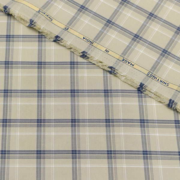 Siyaram Bamboo Cotton Checks Shirting Fabric (Beige and Grey)
