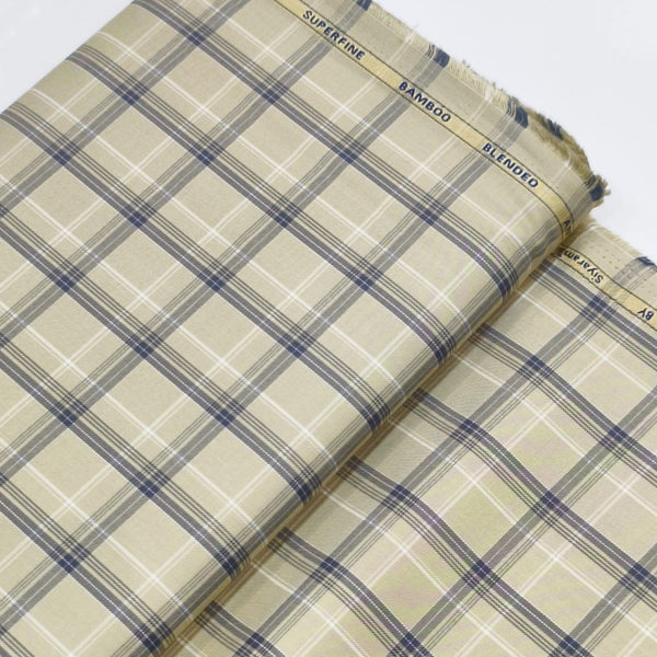 Siyaram Bamboo Cotton Checks Shirting Fabric (Beige and Grey)