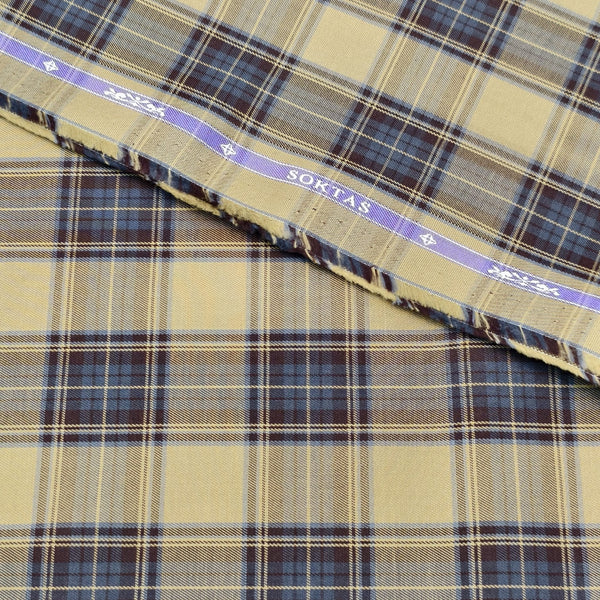 Soktas Giza Cotton Checks Shirting Fabric (Brown)