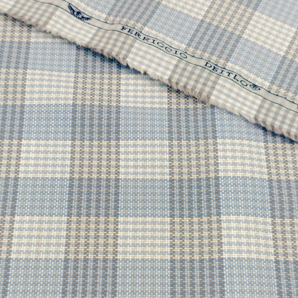 Ferriccio Dietlo Giza Cotton Checks Shirting Fabric (Blue and Grey)