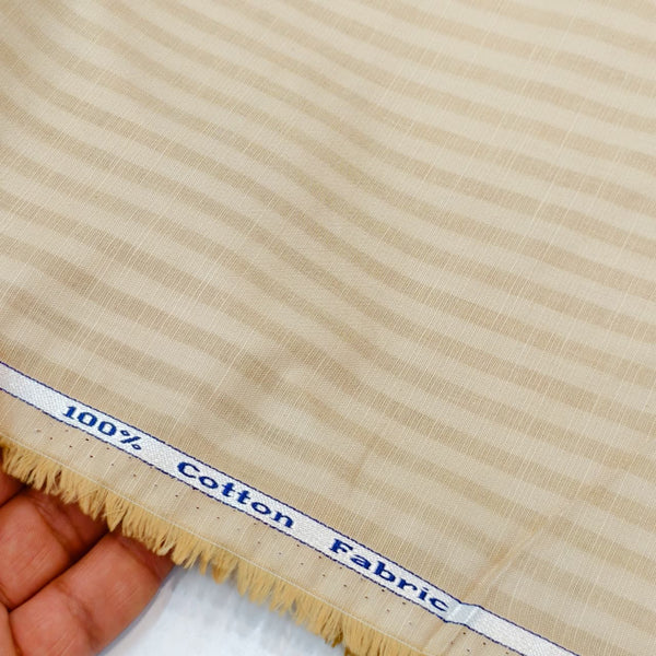 Solino 100% Cotton Striped Shirting and Kurta Fabric (Beige)