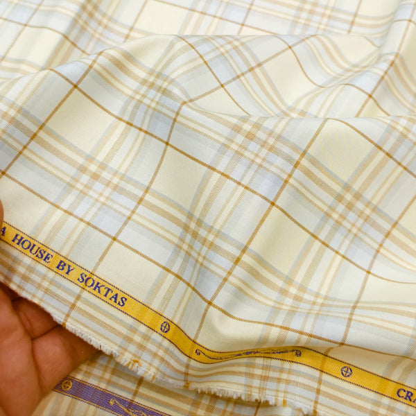 Soktas Giza Cotton Checks Shirting Fabric (Beige and Brown)