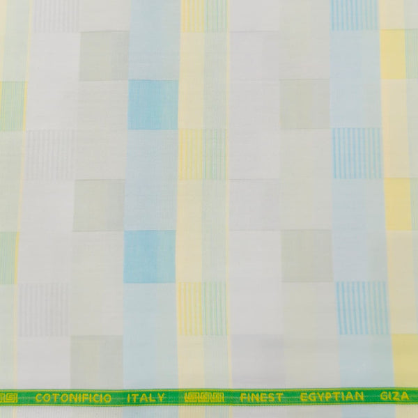 Cotonificio Italy Giza Cotton Jacquard Checks Shirting Fabric (Lemon, Aqua Blue)