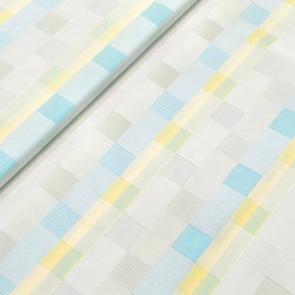 Cotonificio Italy Giza Cotton Jacquard Checks Shirting Fabric (Lemon, Aqua Blue)